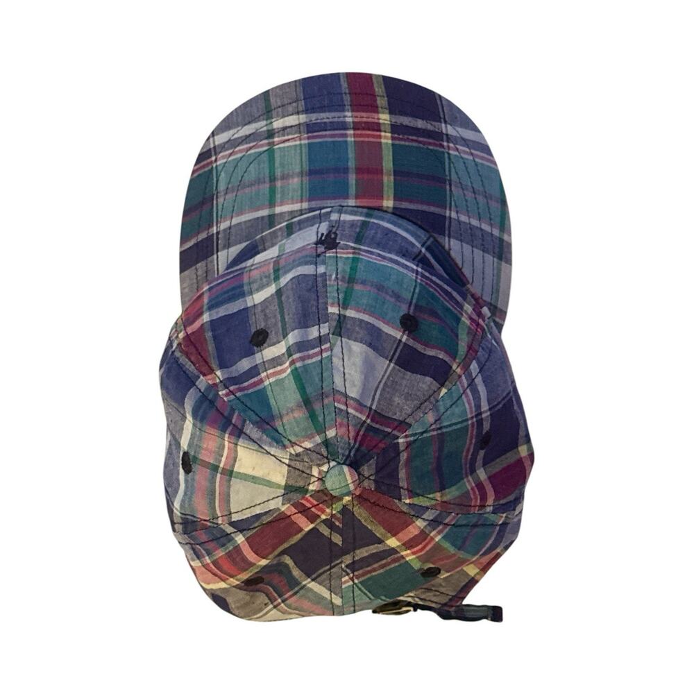 Ralph Lauren Cap Madras Plaid Patchwork Blue Pony Preppy Baseball Hat Adj - Picture 8 of 11
